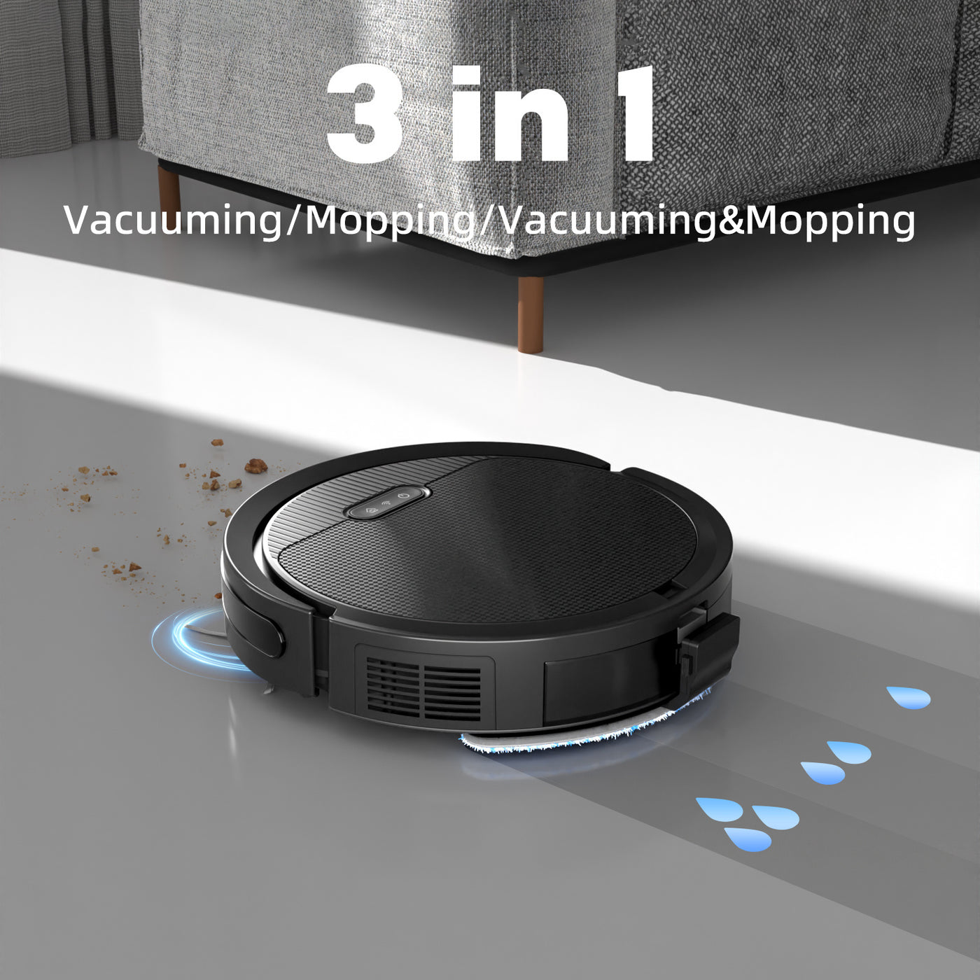 Robot Vacuum And Mop, 3 In 1 Combo Cleaner For Home With Pet Hair And Hard Floor, 5000Pa Suction, 120 Mins Run Time,Self-Charging,Super Thin Body