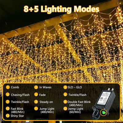 115FT 300LED Warm White Waterproof Christmas String Lights - 8 Modes Clear Wire Twinkle Lights for Indoor/Outdoor Garden, Bedroom, and Tree Decorations
