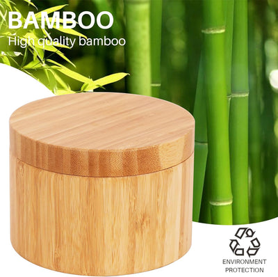 Elegant Bamboo Salt Box with Magnetic Swivel Lid - 8.5oz Round Spice Container for Secure and Durable Seasoning Storage and Organization