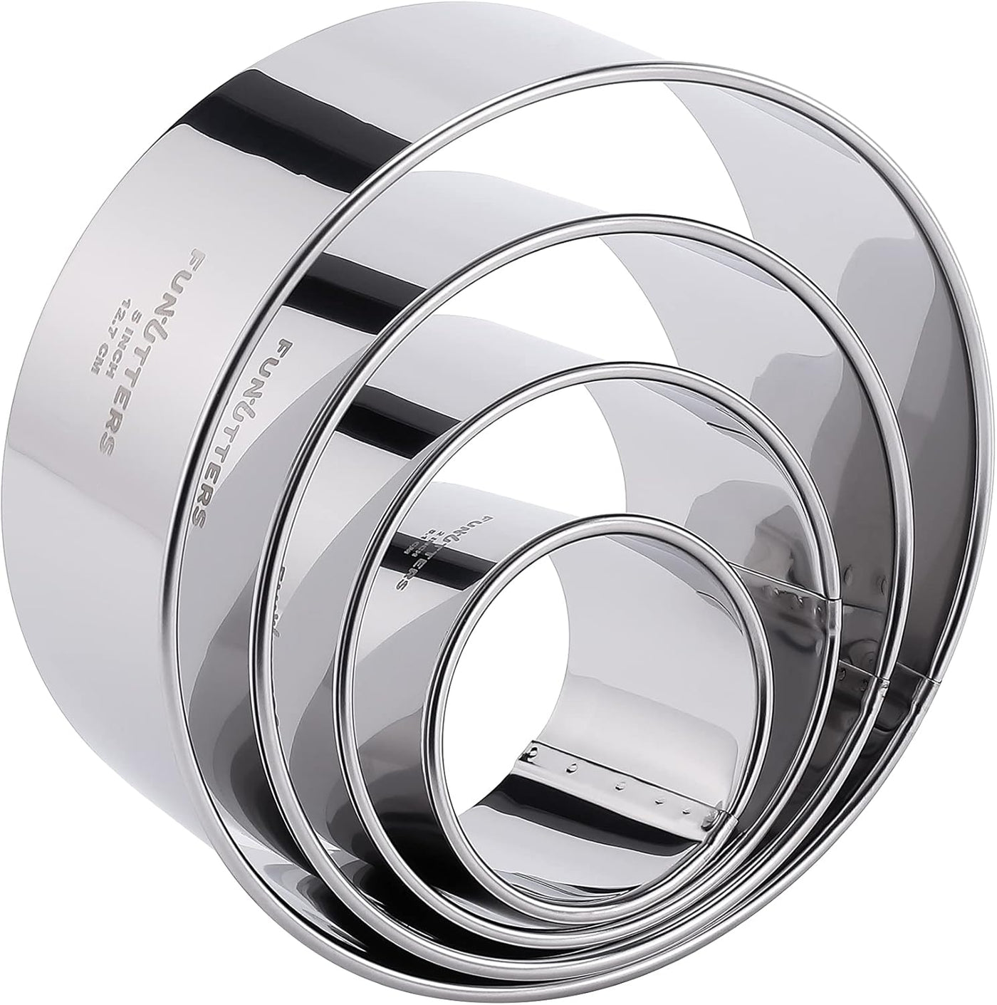 Versatile 4-Piece Round Cookie Cutter Set - Heavy Duty Metal Baking Rings (2'', 3'', 4'', 5'') for Perfect Pastries, Biscuits & Dough! Reusable and Durable!