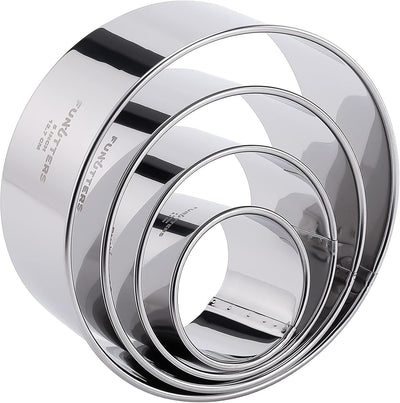 Versatile 4-Piece Round Cookie Cutter Set - Heavy Duty Metal Baking Rings (2'', 3'', 4'', 5'') for Perfect Pastries, Biscuits & Dough! Reusable and Durable!