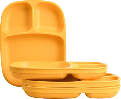 Sunny Yellow Toddler Plates with Dividers - Set of 4 Deep-Walled 3-Compartment Kids Plates - Dishwasher & Microwave Safe, Made in USA - Perfect for Mealtime Fun!