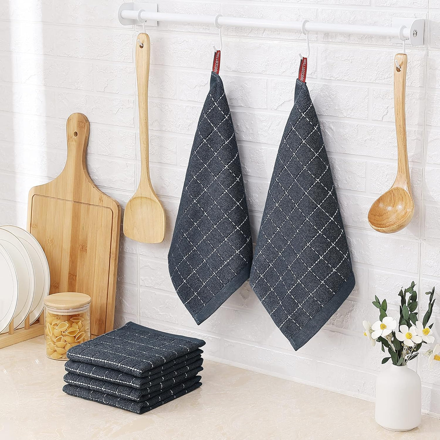 Ultra Soft 100% Cotton Terry Dish Cloths - Absorbent Kitchen Towels for Drying & Washing Dishes, 6 Pack, 12x12 Inches, Dark Grey