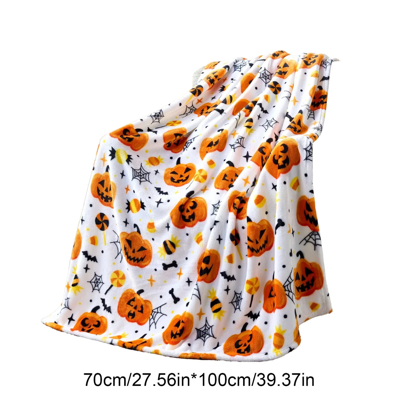 Halloween  - Soft Plush Pumpkin Blanket Warm Fall Throw for Sofa Bed Couch, 2Pcs