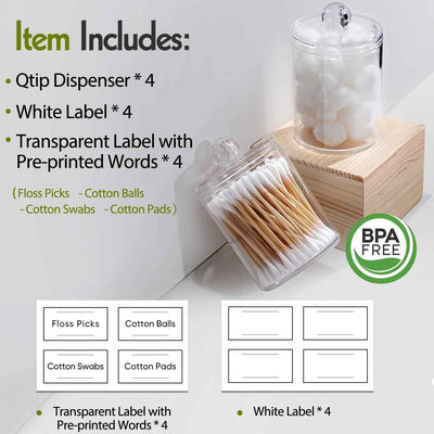 4-Pack Qtip Dispenser Set, Plastic Jars for Cotton Swabs, Balls, and Pads. - GG store