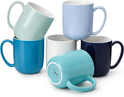 Vibrant 20Oz Porcelain Coffee Mugs Set of 6 - Perfect for Lattes, Teas & Cocoas - Microwave Safe with Big Handles!