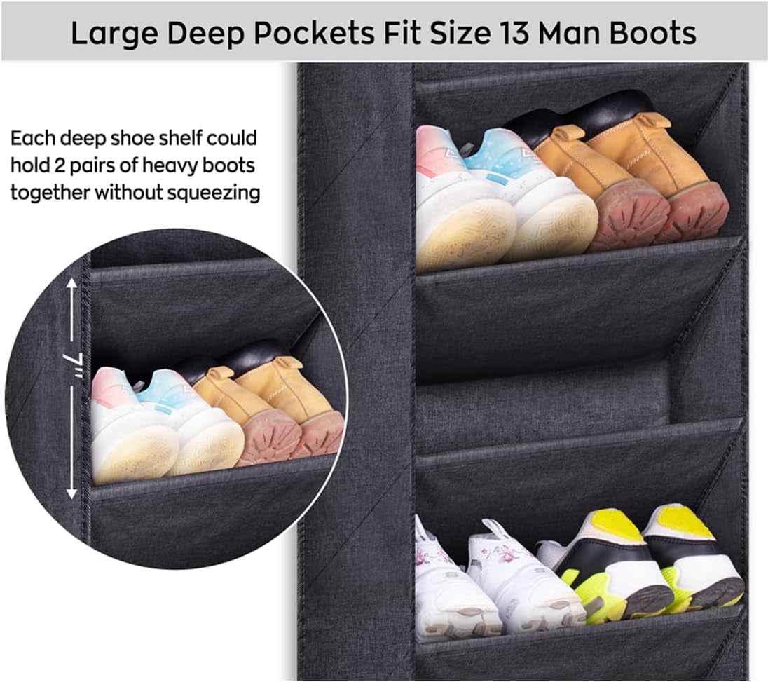 Over the Door Shoe Organizer with Large Deep Pockets – Narrow Hanging Rack for Boots Storage in Black - GG store
