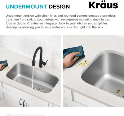 Durable 31.5" Undermount Stainless Steel Kitchen Sink - 18 Gauge Single Bowl KBU14