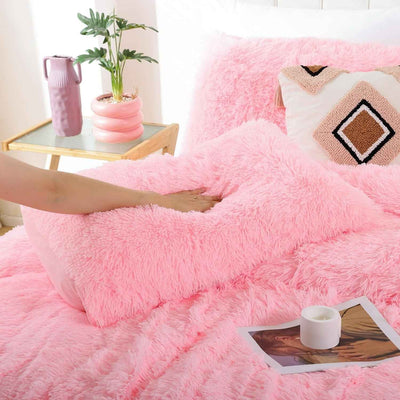Fluffy Queen Comforter Set, Faux Fur Pink Comforter Set Queen Size, Luxury Fuzzy Bedding Set, Soft Shaggy Bed Set Pink for All Season, 3 Pieces - 1 Comforter & 2 Pillowcases - GG store