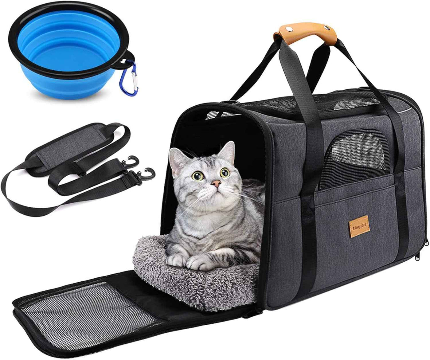 Cat Carrier, Portable Pet Carrier Bag for Cats and Small Dogs, Foldable Soft Sided Cat Transport Carrier, Airline Approved Pet Travel Carrier with Shoulder Strap, Removable Mat and Pet Bowl - GG store