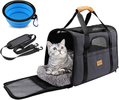 Cat Carrier, Portable Pet Carrier Bag for Cats and Small Dogs, Foldable Soft Sided Cat Transport Carrier, Airline Approved Pet Travel Carrier with Shoulder Strap, Removable Mat and Pet Bowl - GG store