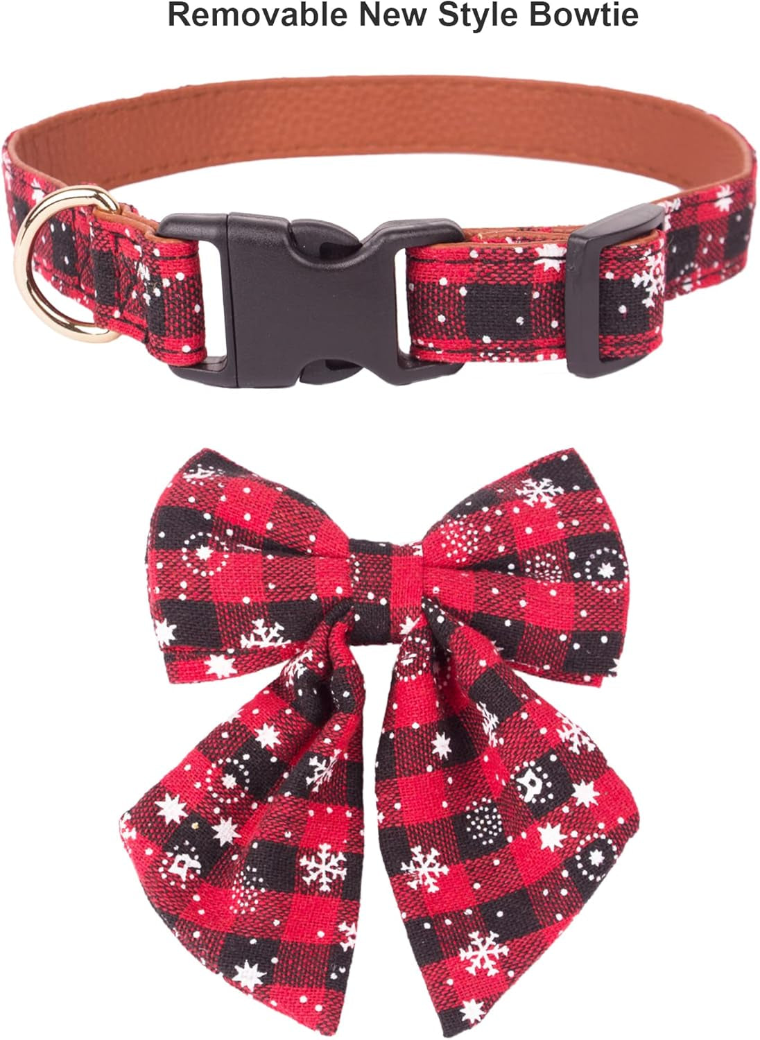 Festive 2-Pack Christmas Dog Collars with Removable Bow Ties - Classic Plaid Red & Green for Small Pets