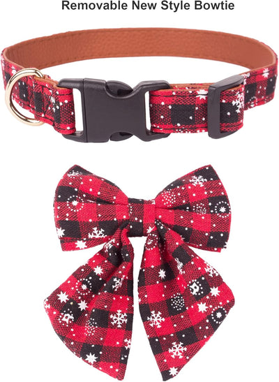 Festive 2-Pack Christmas Dog Collars with Removable Bow Ties - Classic Plaid Red & Green for Small Pets