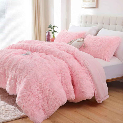 Fluffy Queen Comforter Set, Faux Fur Pink Comforter Set Queen Size, Luxury Fuzzy Bedding Set, Soft Shaggy Bed Set Pink for All Season, 3 Pieces - 1 Comforter & 2 Pillowcases - GG store
