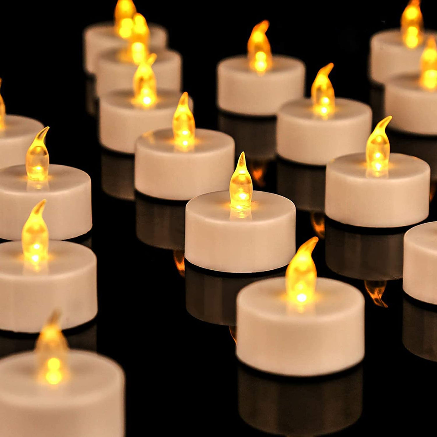 24-Pack LED Flameless Tea Lights - Realistic Flickering Warm Yellow Battery Operated Lights for Holiday Celebrations