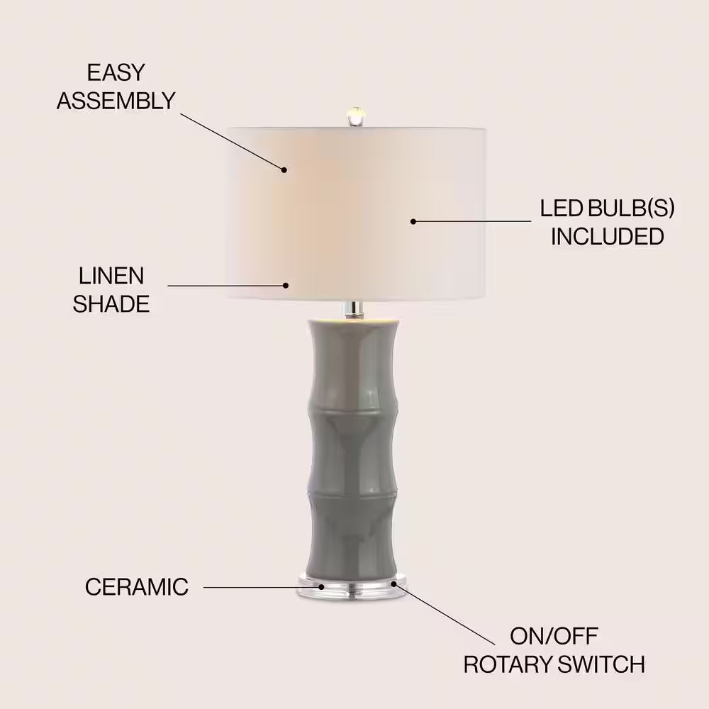 Modern Grey Ceramic Table Lamp – Minimalist Bedside & Living Room Lighting Decor