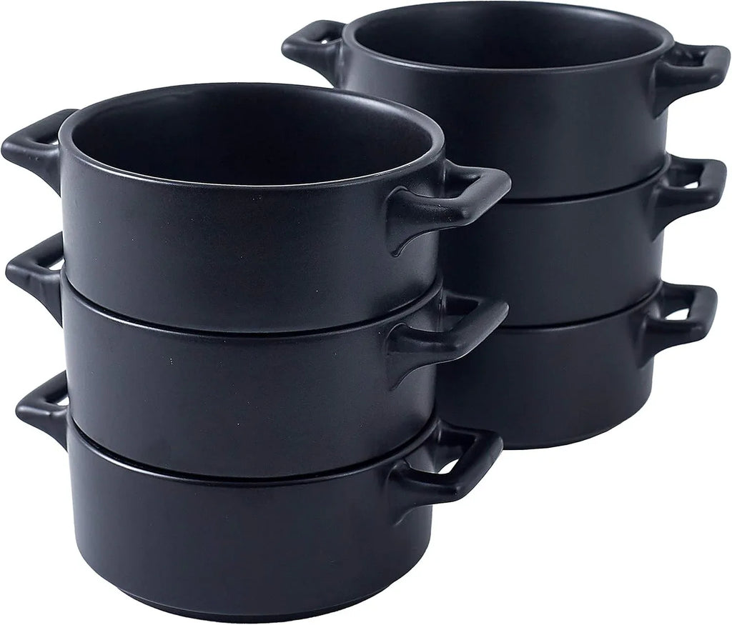 Ceramic Ramekins Set of 6 | Oven-Safe Porcelain Baking Bowls with Handles | Cavira