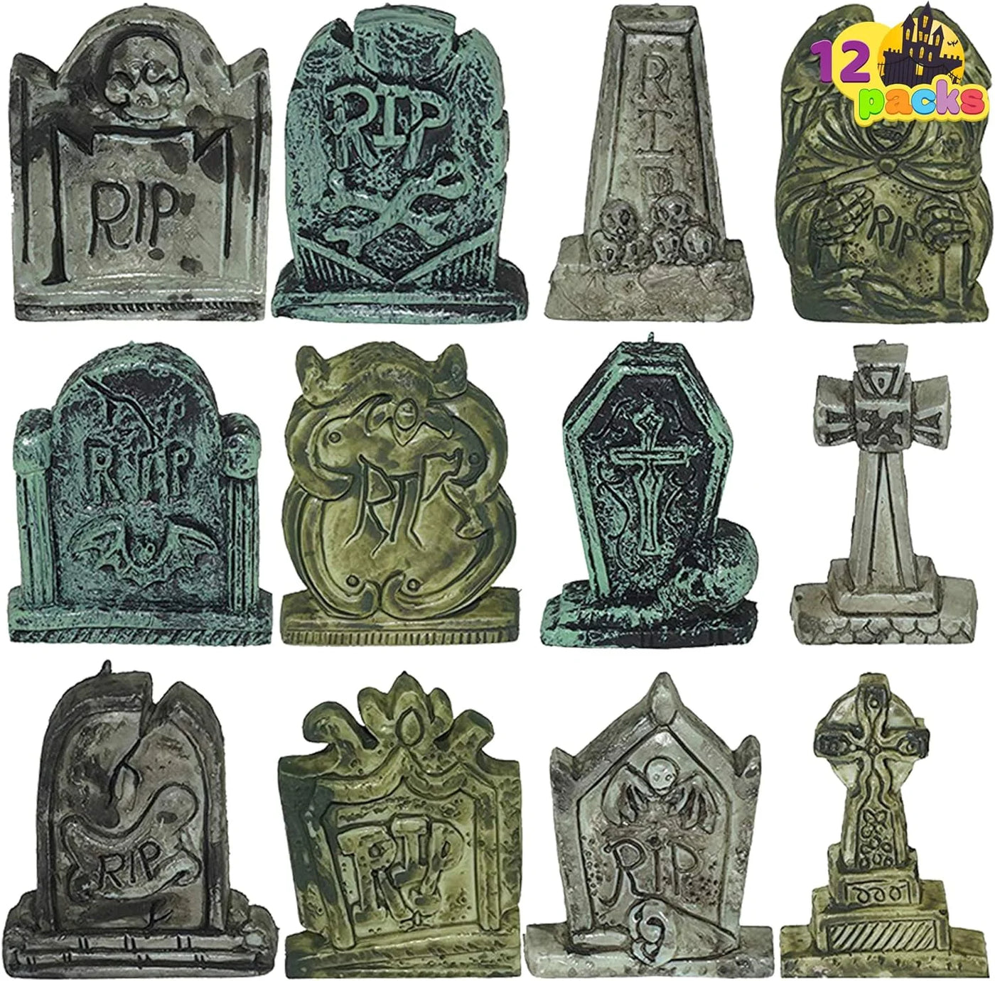 12 Pack Mini Halloween Tombstones - Perfect Foam Decorations for Spooky Outdoor & Indoor Yard Displays