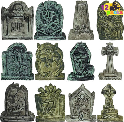 12 Pack Mini Halloween Tombstones - Perfect Foam Decorations for Spooky Outdoor & Indoor Yard Displays