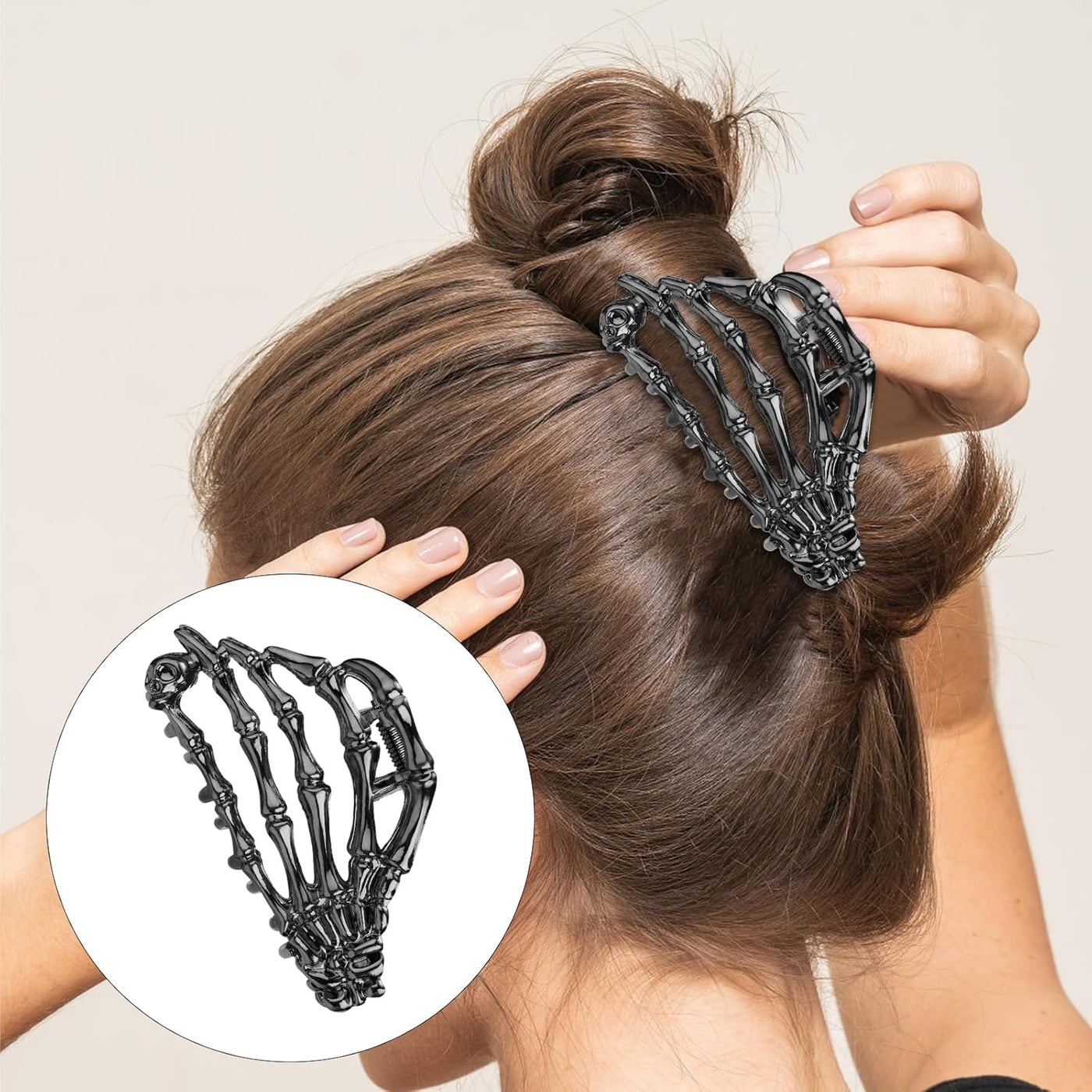 Spooky Chic: 2Pcs Halloween Hair Clips - Gothic Skeleton Hand & Spider Web Hair Claw Barrettes for Women & Girls