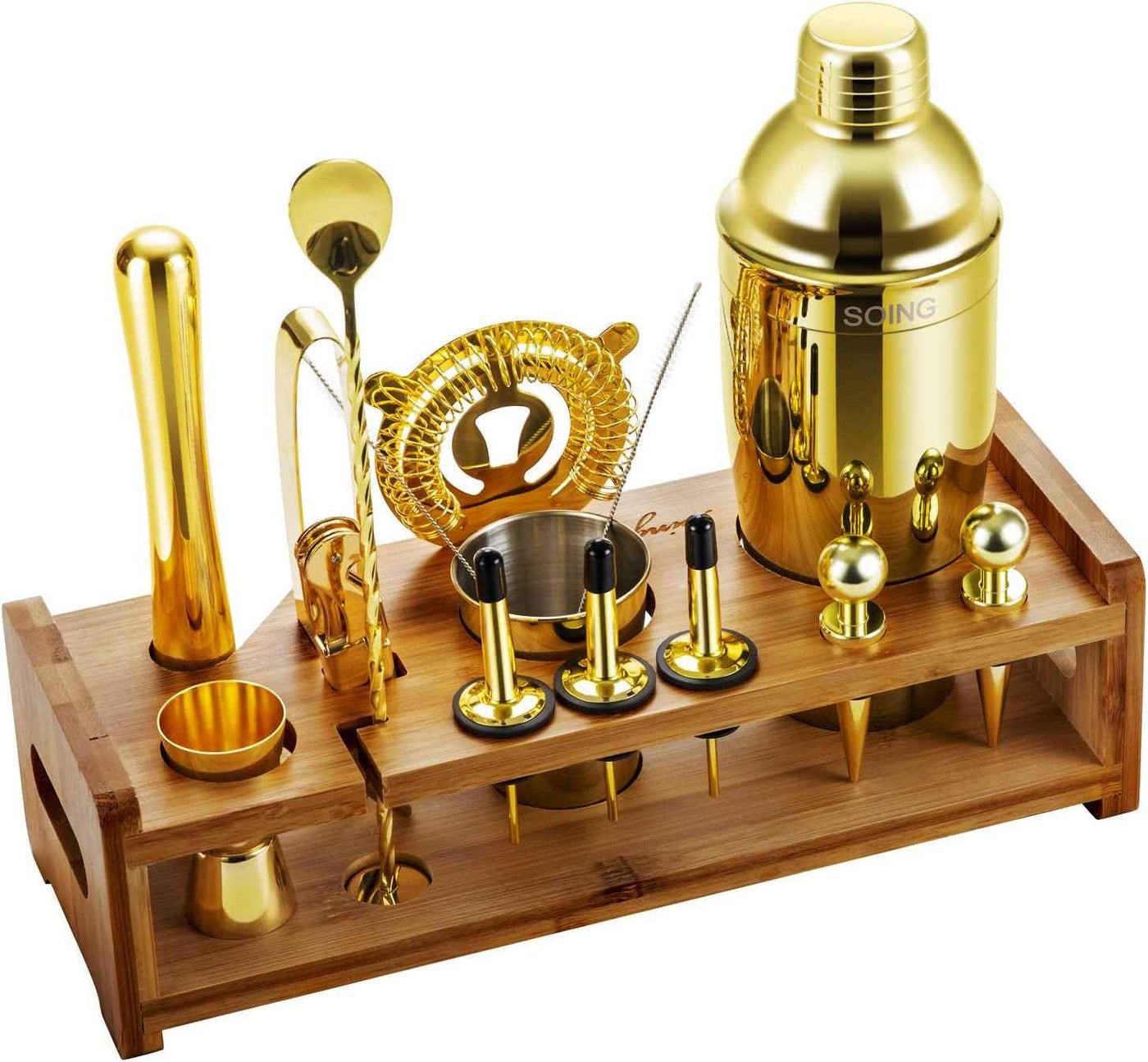 Gold Cocktail Shaker Set - 24-Piece Home Bartending Kit with Stainless Steel Bar Tools, Stand, Velvet Carry Bag & Recipes Included - GG store