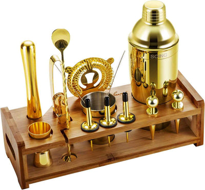 Gold Cocktail Shaker Set - 24-Piece Home Bartending Kit with Stainless Steel Bar Tools, Stand, Velvet Carry Bag & Recipes Included - GG store