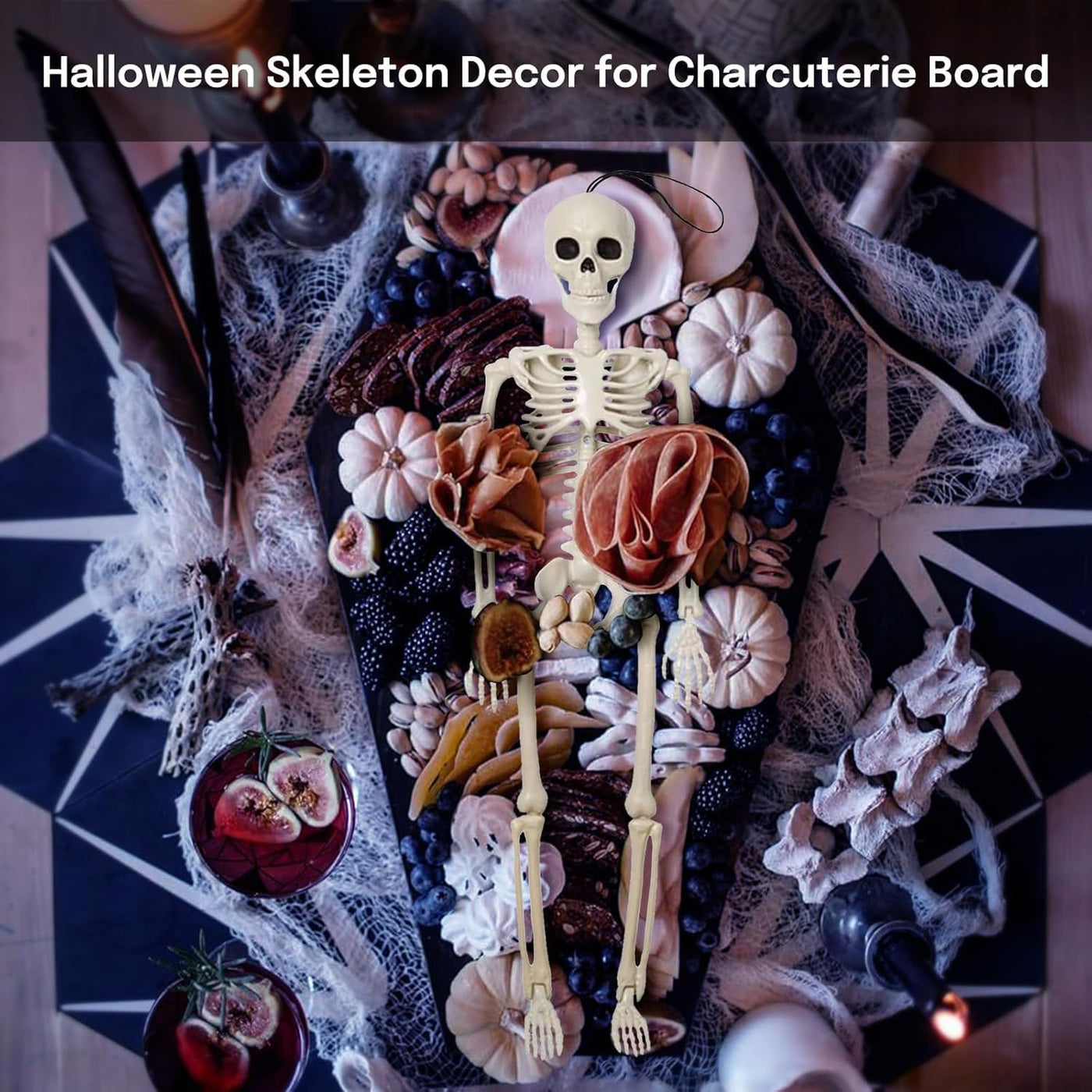 16" Small Skeleton Halloween Decor Full Body 2 Pack - Plastic Mini Skeleton Halloween Poseable Hanging Decorative - Cute Posable Joints Little Skeletons Indoor Table Decoration