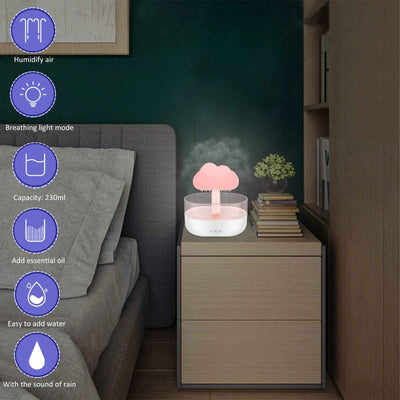 Rain Cloud Humidifier with Water Drip and Mushroom Diffuser, 200ml – 7 Color LED Cloud Humidifier with Rain Sounds for Relaxation and Sleep - GG store