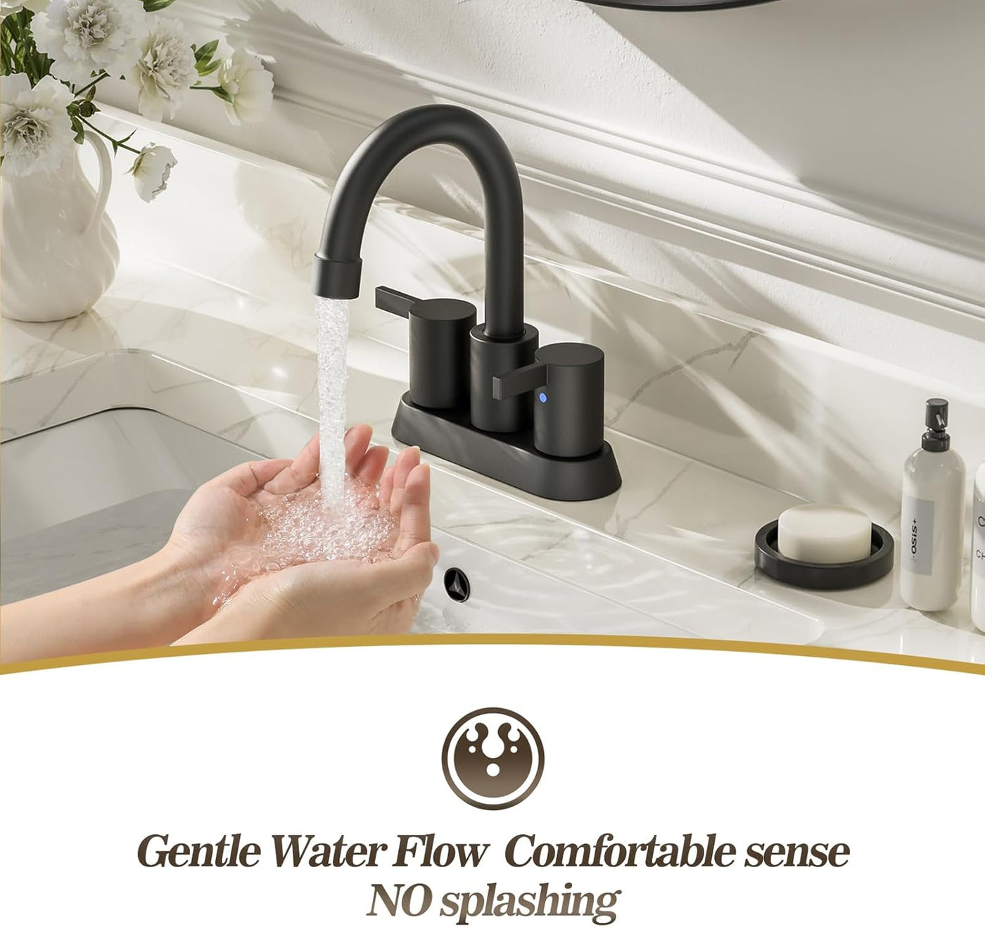 4 Inch 2 Handle Centerset Matte Black Lead-Free Modern Bathroom Faucet, 360 Swivel Spout 2-3 Hole RV Bathroom Vanity Sink Faucet with Pop up Drain and Water Supply Lines,Bf015-1-Mb - GG store