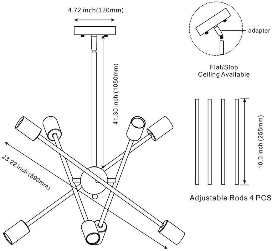 Mid-Century Modern Sputnik Chandelier 8-Light – Adjustable Industrial Ceiling Light Fixture
