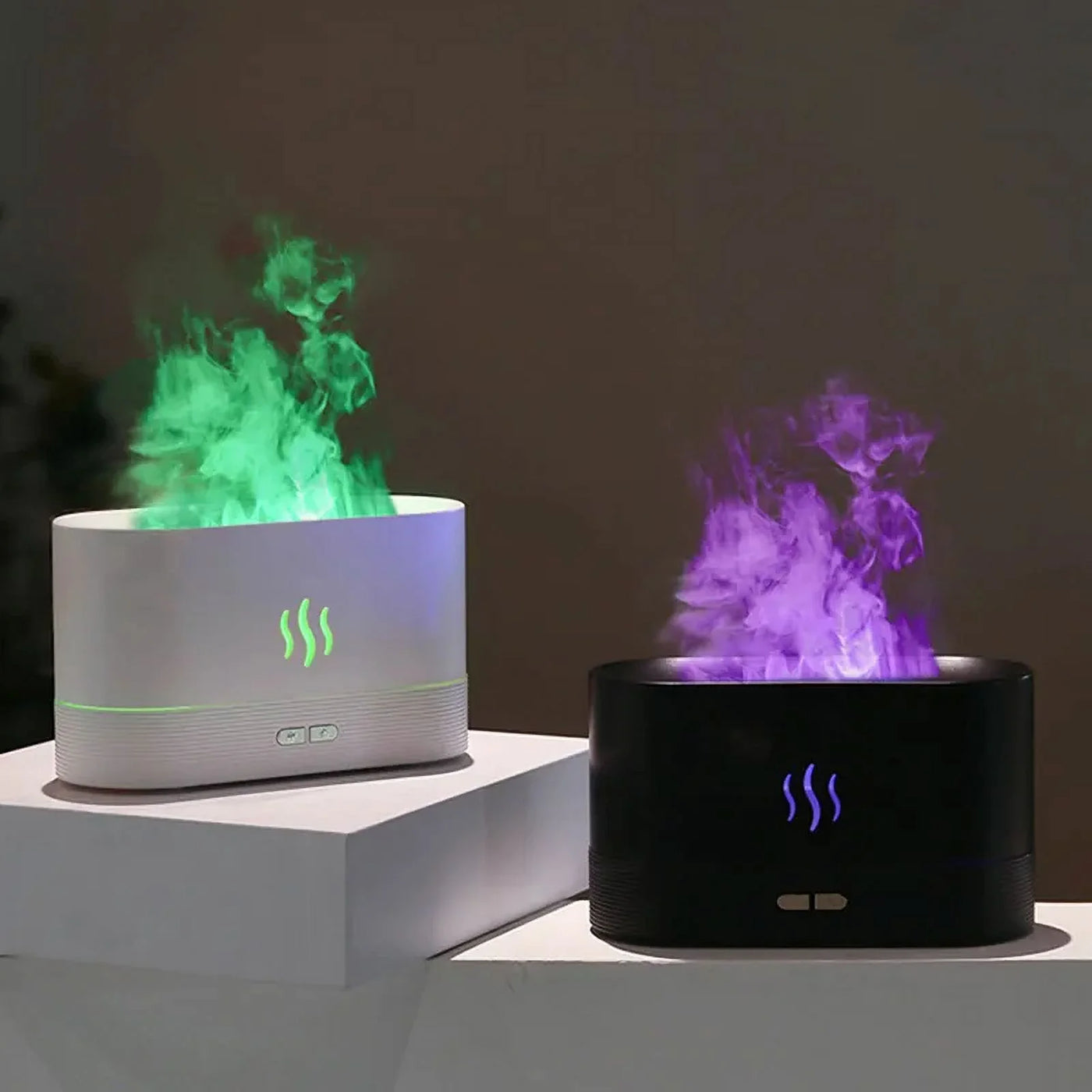 Ultrasonic Humidifier with 7 Colors Flame Lights, Essential Oil Diffuser, White - GG store