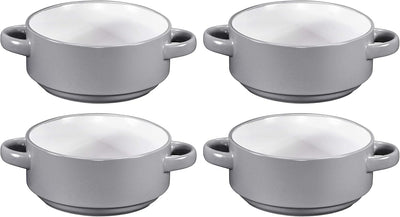Large 19 Oz Ceramic Soup Bowls with Handles - Set of 4 Stylish Grey French Onion Crocks for Serving, Cereal, or Home Décor
