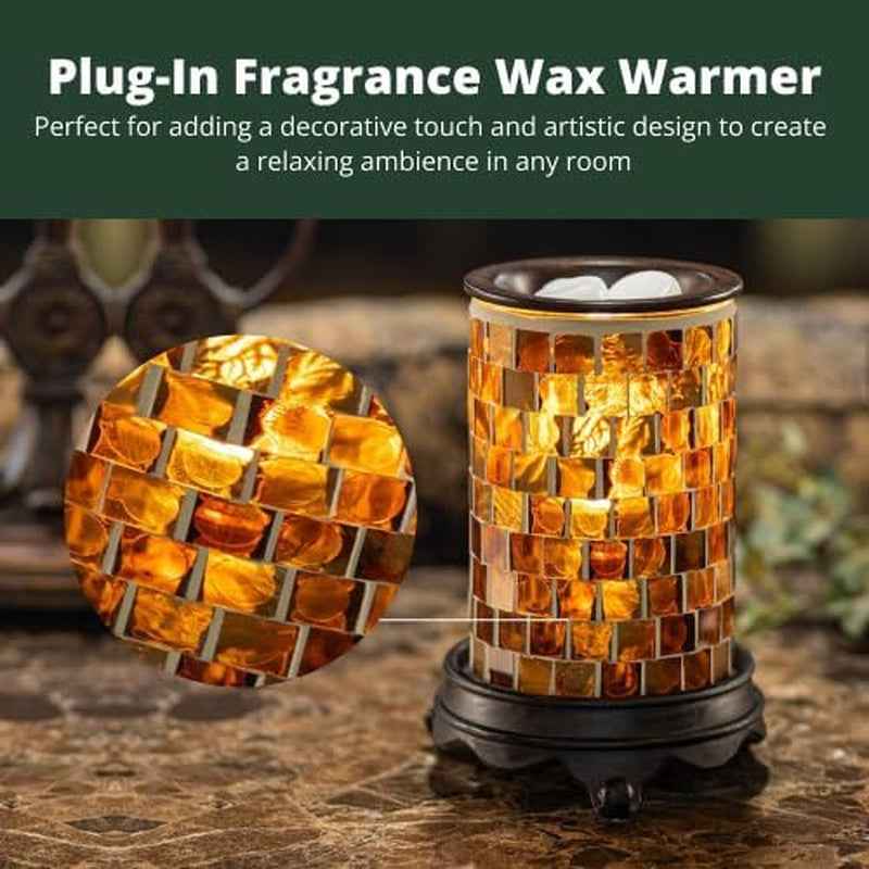 Wall Plug-In Wax Warmer for Scented Wax Mosaic Glass Radiant Sienna Electric Home Fragrance Warmer for Essential Oils Candle Wax Melts and Tarts Scent Warmer Night Light - GG store