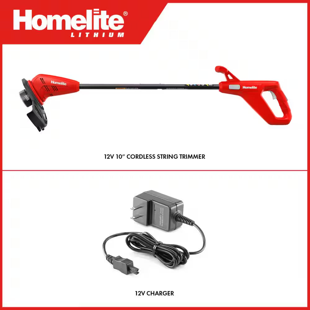 Powerful 12V Cordless 10" String Trimmer/Edger with Built-In 2.5 Ah Battery & Charger