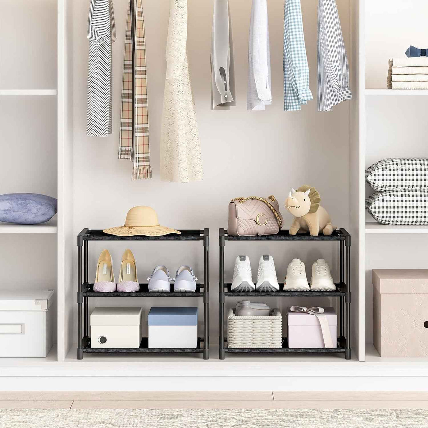 3 Tier Shoe Rack - Narrow Stackable Small Shoe Storage Organizer for Kids, Toddlers, and Adults - Free Standing Entryway Shelf for Closet and Entrance - GG store