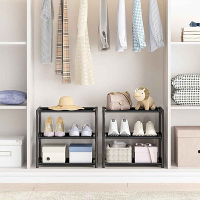 3 Tier Shoe Rack - Narrow Stackable Small Shoe Storage Organizer for Kids, Toddlers, and Adults - Free Standing Entryway Shelf for Closet and Entrance - GG store
