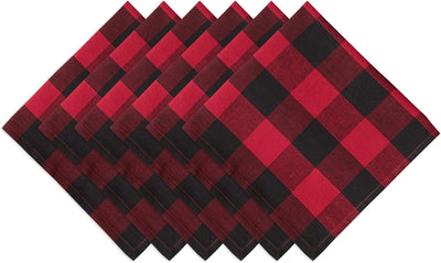 Buffalo Check Farmhouse Cloth Napkin Set - Red & Black, 20x20, 6 Pieces for Stylish Dining