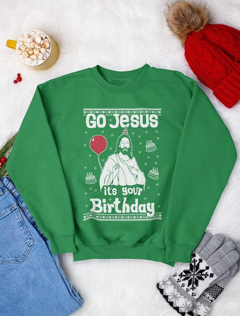 Funny "Go Jesus" Ugly Christmas Sweatshirt for Women and Teen Girls - Holiday Cheer and Comfort!