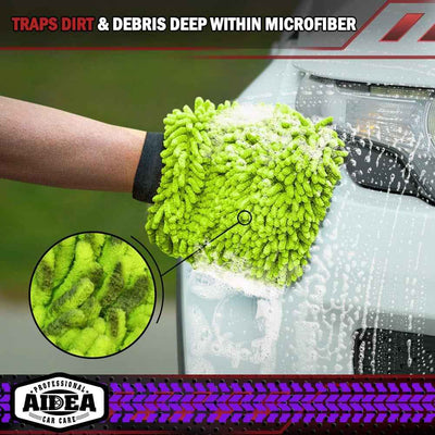 Car Wash Mitt Microfiber 2PK - Scratch Free and Lint-Free Chenille Mitts, Regular Size 7.12''X10.14'' in Green - GG store