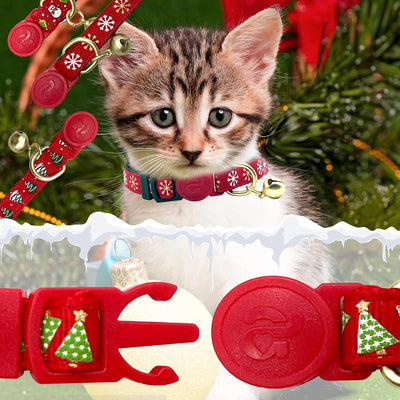 Festive 4-Pack Adjustable Breakaway Kitten Collars with Bells - Adorable Green Tree, Snowflake & Snowman Designs for Christmas and New Year