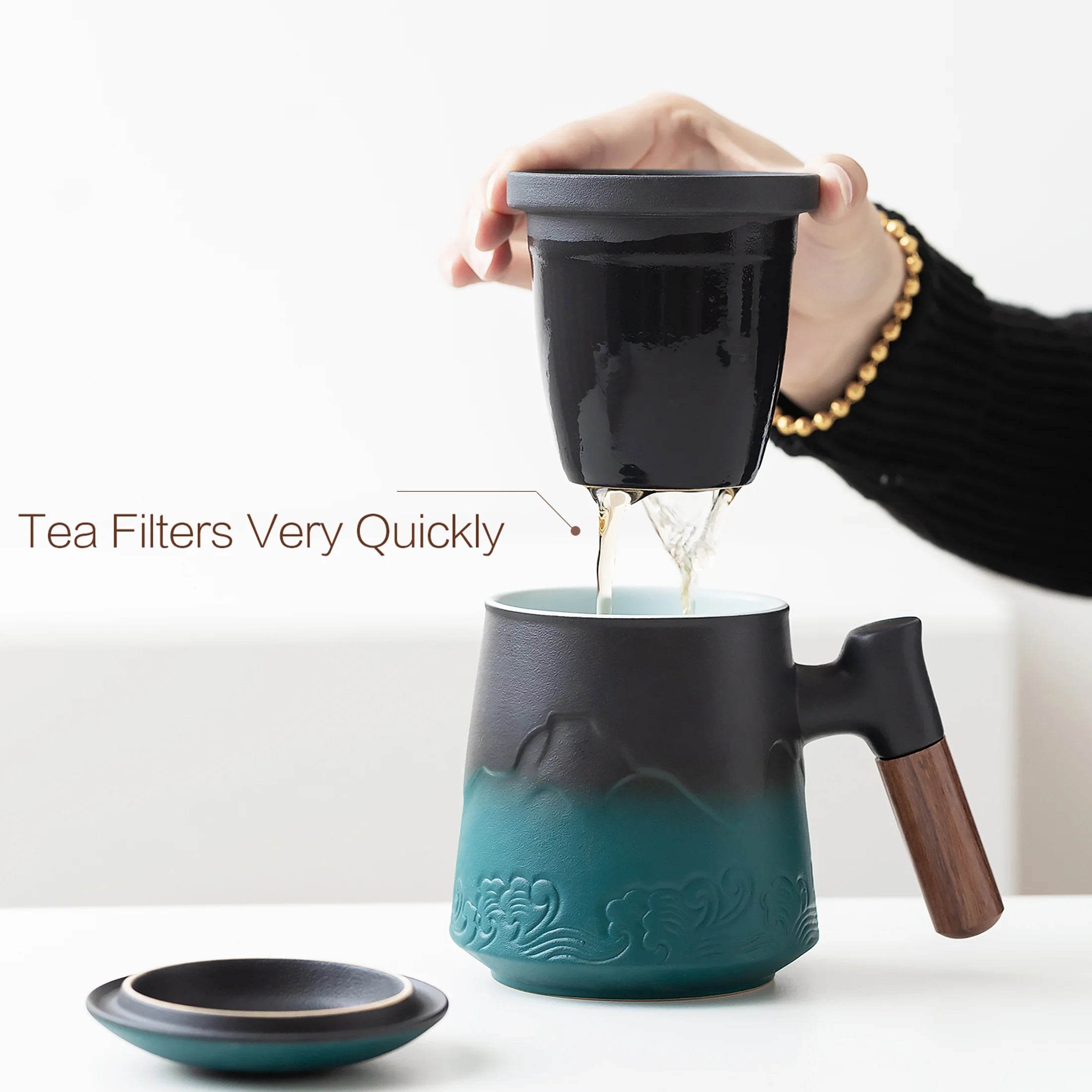 Ceramic Tea Mug with Stainless Steel Infuser & Lid – Loose Leaf Tea Cup