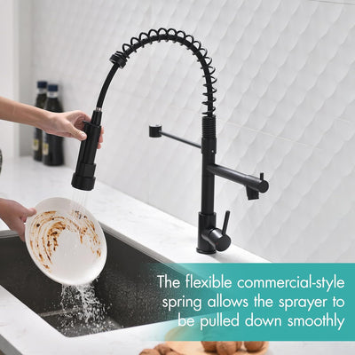 Sleek Matte Black Pull Down Kitchen Faucet with Single Handle Sprayer - Commercial Style Elegance for Your Home