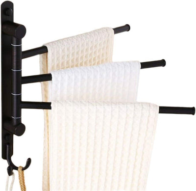 Oil Rubbed Bronze Swing Out Towel Racks for Bathroom Holder Wall Mounted Towel Bars with Hooks 3-Arm - GG store