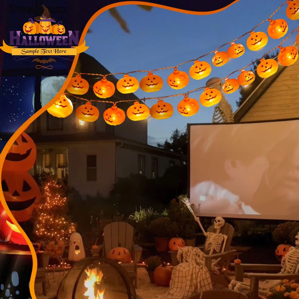 Enchanting 40 LED Pumpkin String Lights - 19.7 FT Waterproof 3D Jack-O-Lanterns for Spooky Indoor & Outdoor Halloween Decor