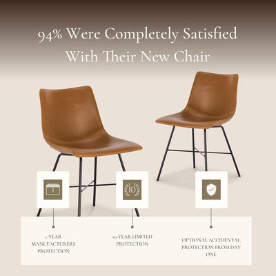 Stylish Paxton Tan Leather Dining Chairs - Set of 2 Modern Low Back Essentials with Comfortable Faux Leather Upholstery and Sleek Matte Black Steel Base