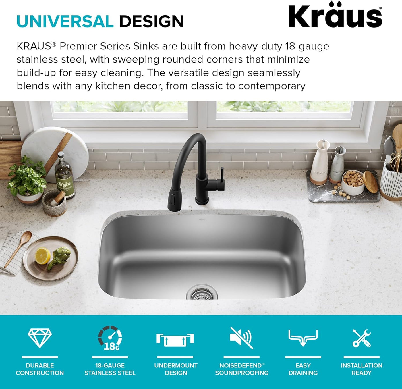 Durable 31.5" Undermount Stainless Steel Kitchen Sink - 18 Gauge Single Bowl KBU14