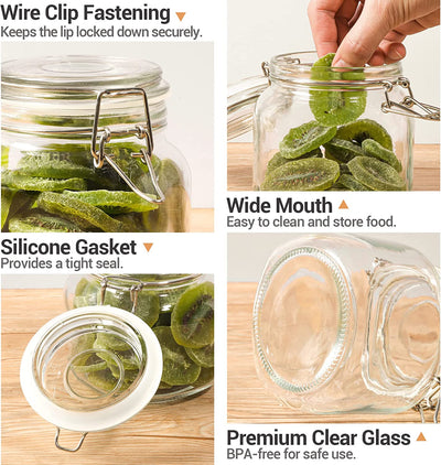 Airtight Glass Canister Set of 3 - 34Oz Food Storage Jars with Lids for Kitchen Canning, Cereal, Pasta, Sugar, Beans & Spices - Clear Preserving Seal and Wire Clip Fastening