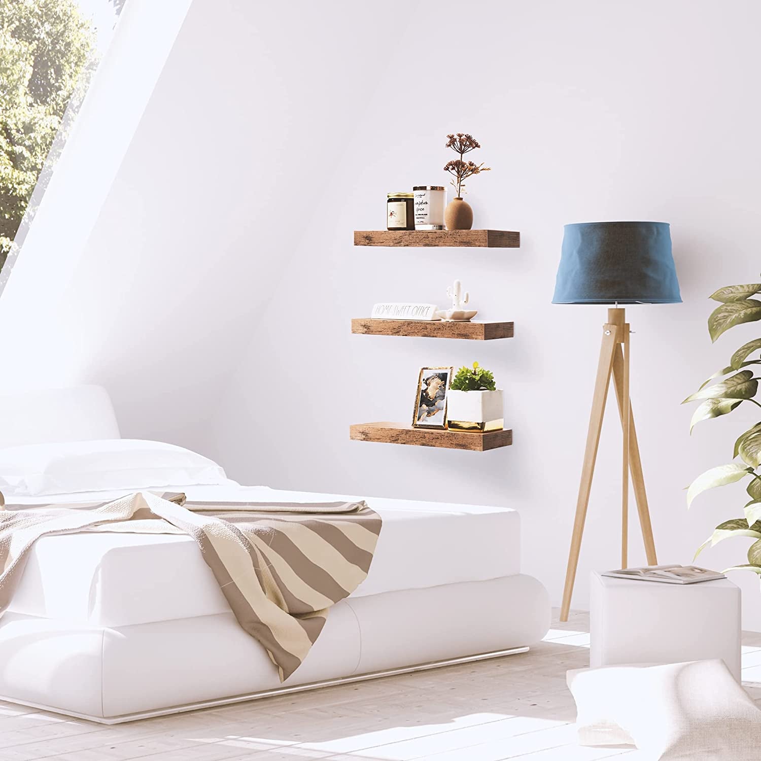 Floating Wall Shelves Set – Rustic Decorative Storage Shelves for Kitchen, Bedroom & Bathroom