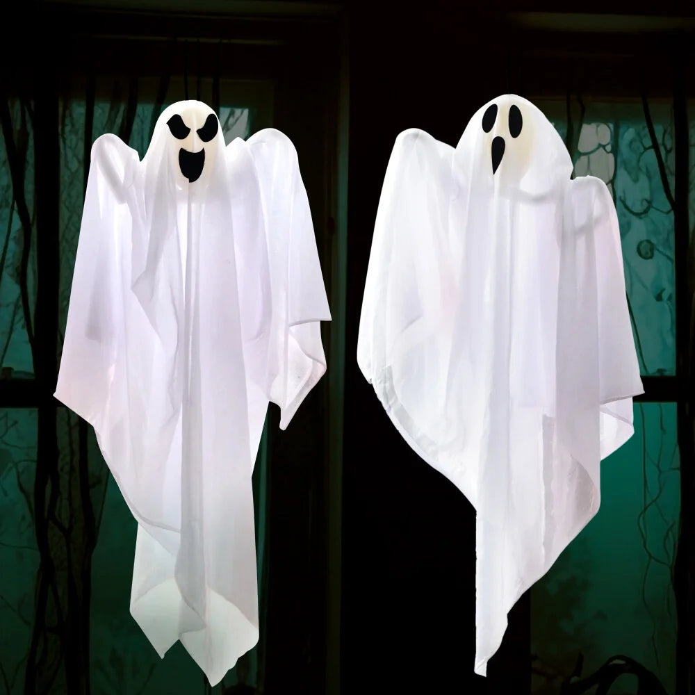 2 Packs Hanging Ghost Halloween Decorations Outdoor,27.5" Cute Flying Ghosts Outdoor Hanging Halloween Decorations Yard Decorations
