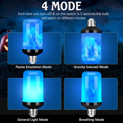 Transform Your Space with Upgraded LED Flame Light Bulbs - 4 Flickering Modes for Halloween & Parties (2 Pack)